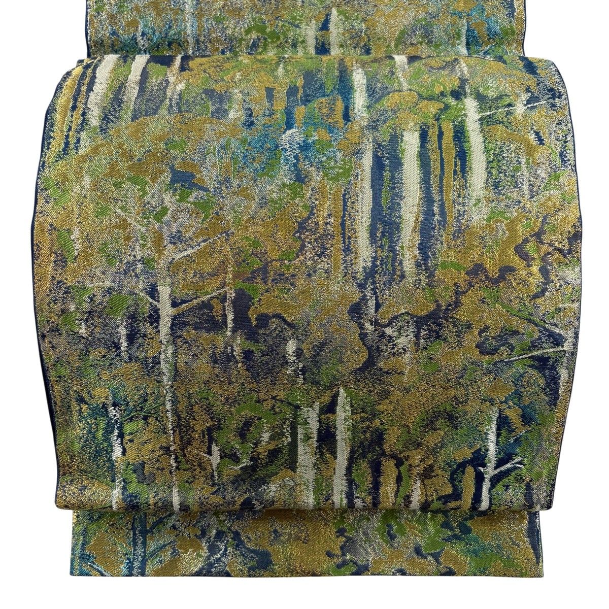 【美品】 袋帯 秀品 川島織物 落款 樹木 箔 金銀糸 藍色 六通 正絹 【中古】