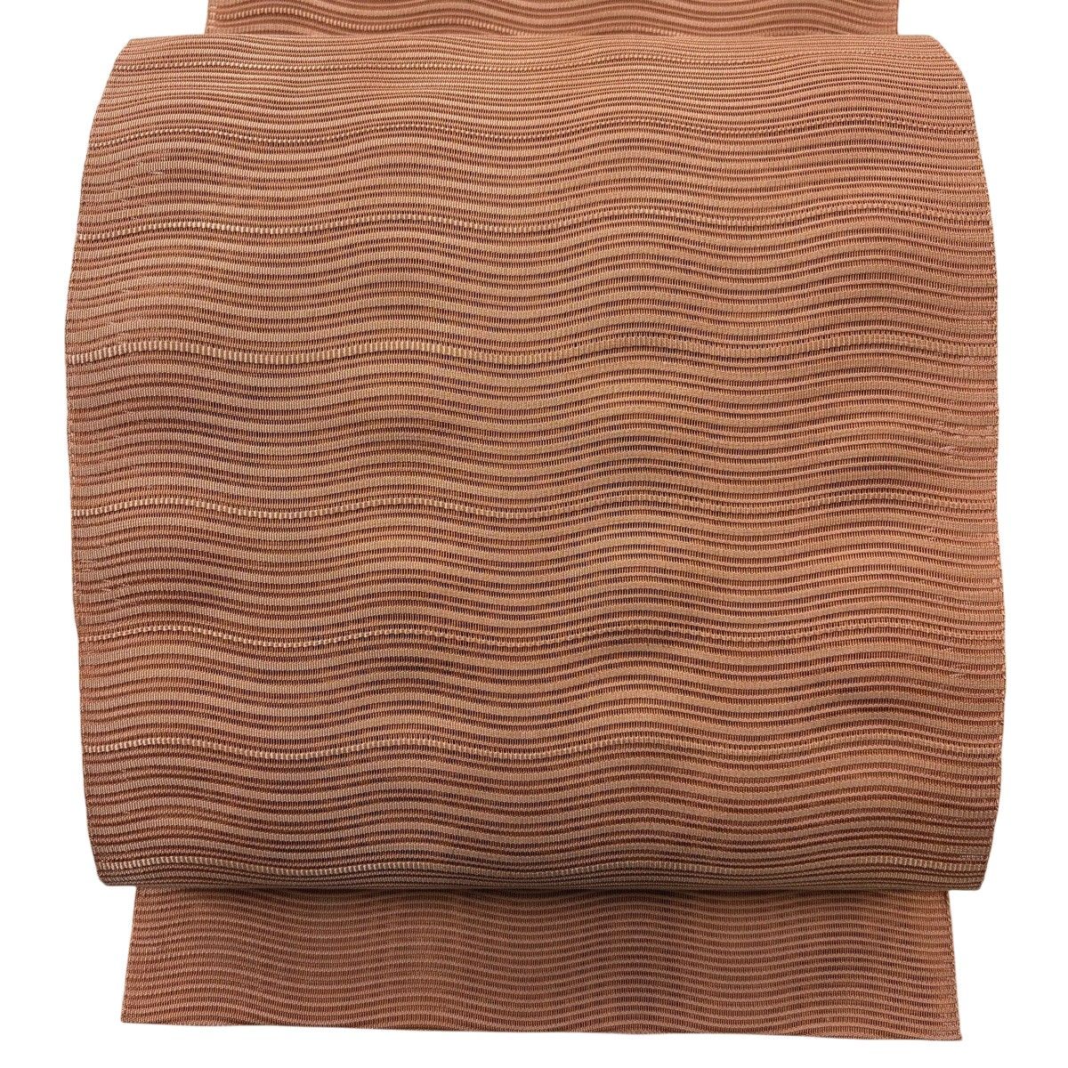 【美品】 名古屋帯 秀品 八寸名古屋帯 松葉仕立て トンネル仕立て 夏帯 よろけ縞 オレンジ 正絹 【中古】