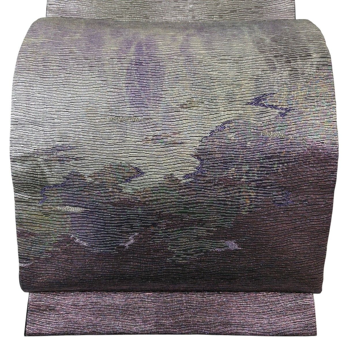 【美品】 袋帯 秀品 霞 銀糸 箔 紫 お太鼓柄 正絹 【中古】