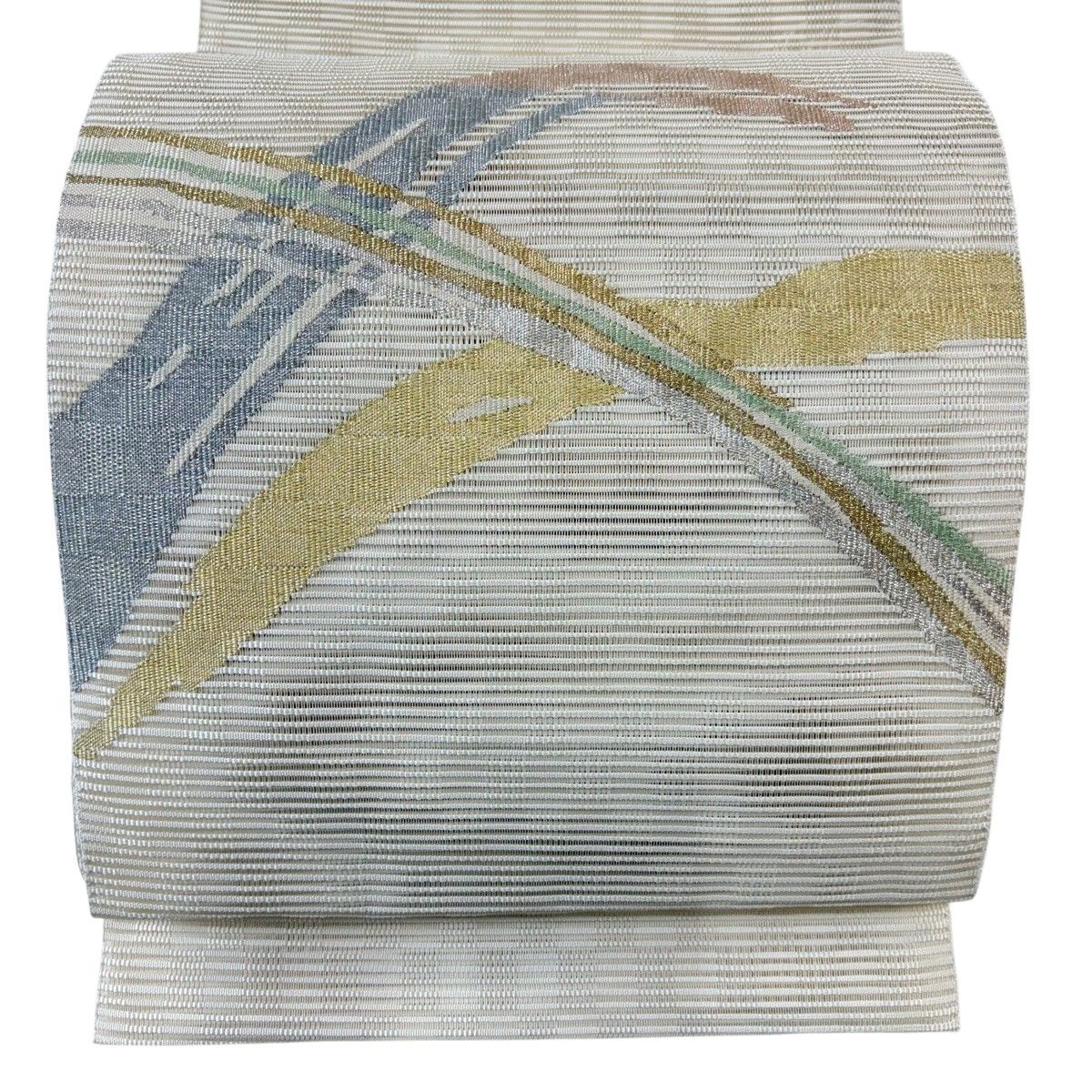 【美品】 名古屋帯 秀品 八寸名古屋帯 松葉仕立て 夏帯 幾何学模様 金銀糸 ベージュ 正絹 【中古】