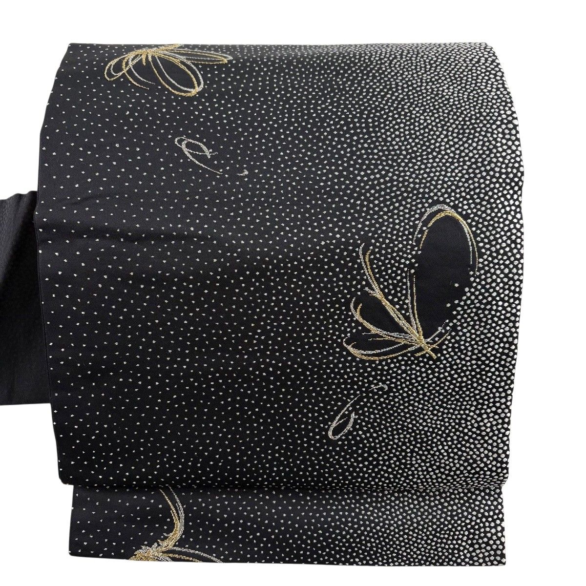 【美品】 名古屋帯 秀品 花 幾何学 金銀糸 黒 正絹 【中古】