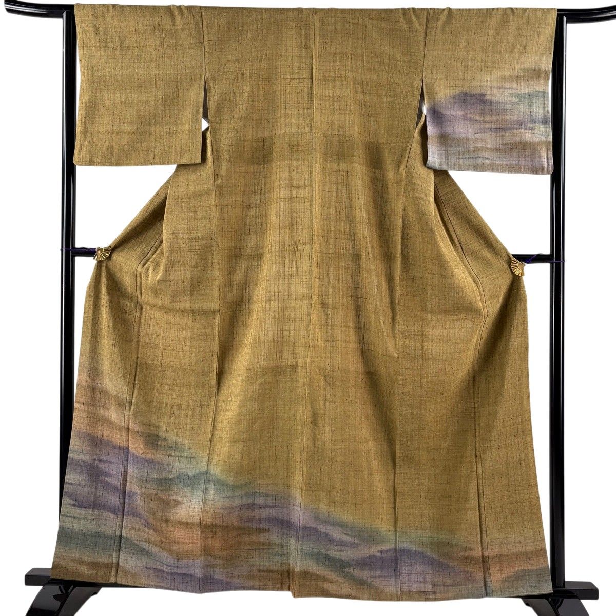 【美品】 付下げ 身丈161cm 裄丈63cm S 袷 紬地 霞 ぼかし 薄茶色 正絹 名品 【中古】