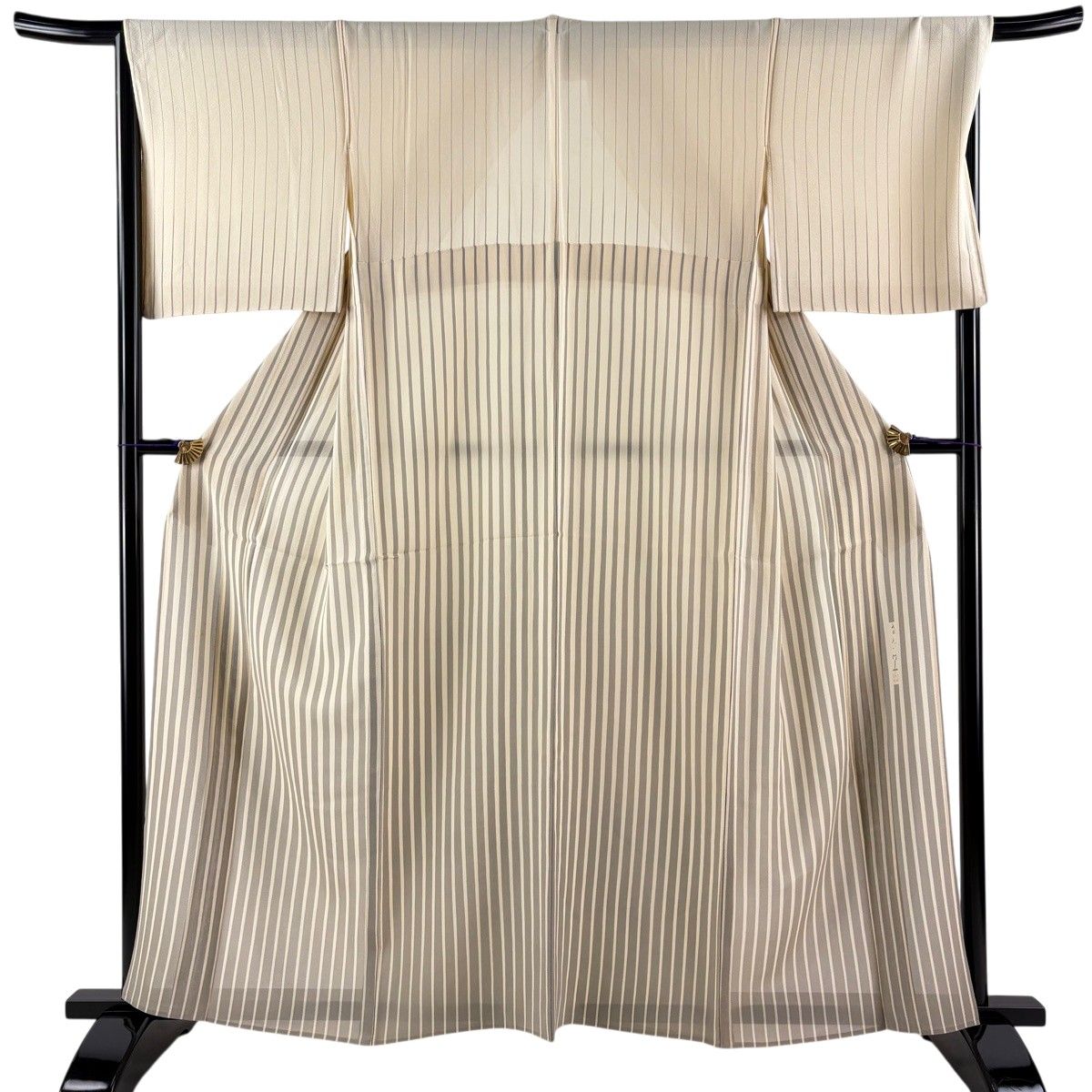 付下げ 身丈160cm 裄丈67cm M 薄物 川村久太郎 落款 縦縞 ベージュ 正絹 名品 【中古】