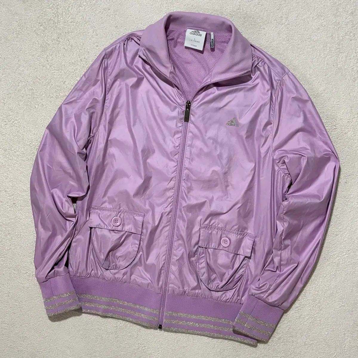 adidas y2k バイオレット グリッター スモールロゴ ウィンドブレーカー