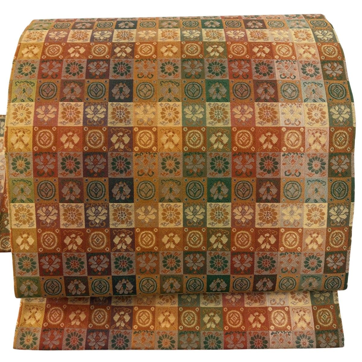 【美品】 名古屋帯 秀品 草花 七宝 オレンジ 正絹 【中古】