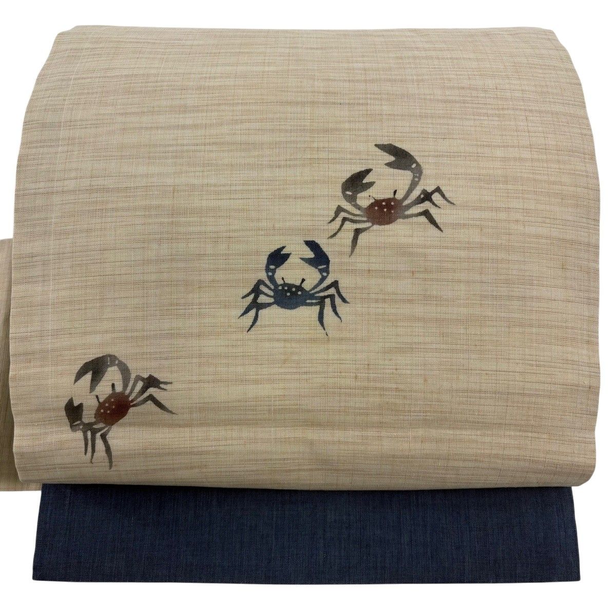 名古屋帯 秀品 夏帯 紬地 カニ ベージュ 正絹 【中古】