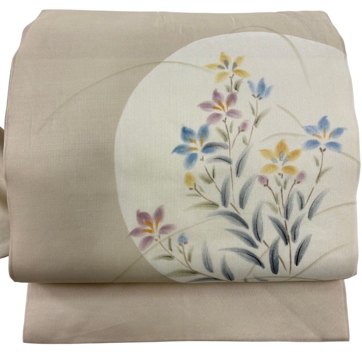 名古屋帯 秀品 夏帯 草花 金銀彩 ベージュ 正絹 【中古】