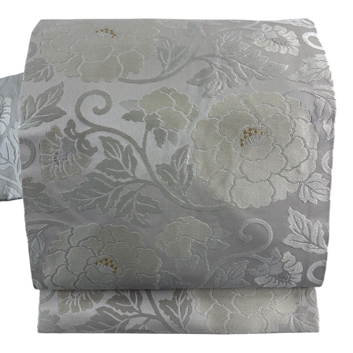 名古屋帯 秀品 花唐草 金銀糸 灰色 正絹 【中古】