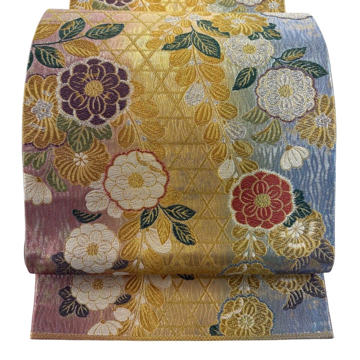 【美品】 袋帯 秀品 煌彩辻が花 金銀糸 箔 金色 六通 正絹 【中古】