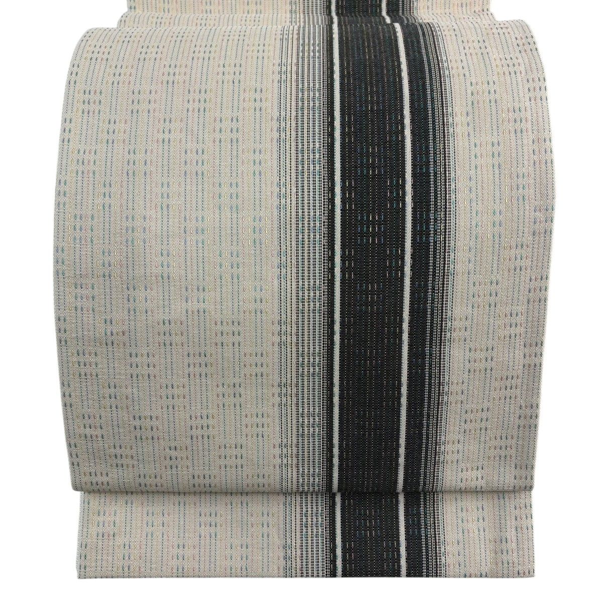 【美品】 袋帯 秀品 縞 ベージュ 全通 正絹 【中古】