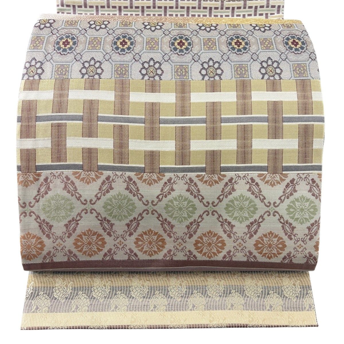 【美品】 袋帯 名品 蜀江文 荒磯 ベージュ 六通 正絹 【中古】