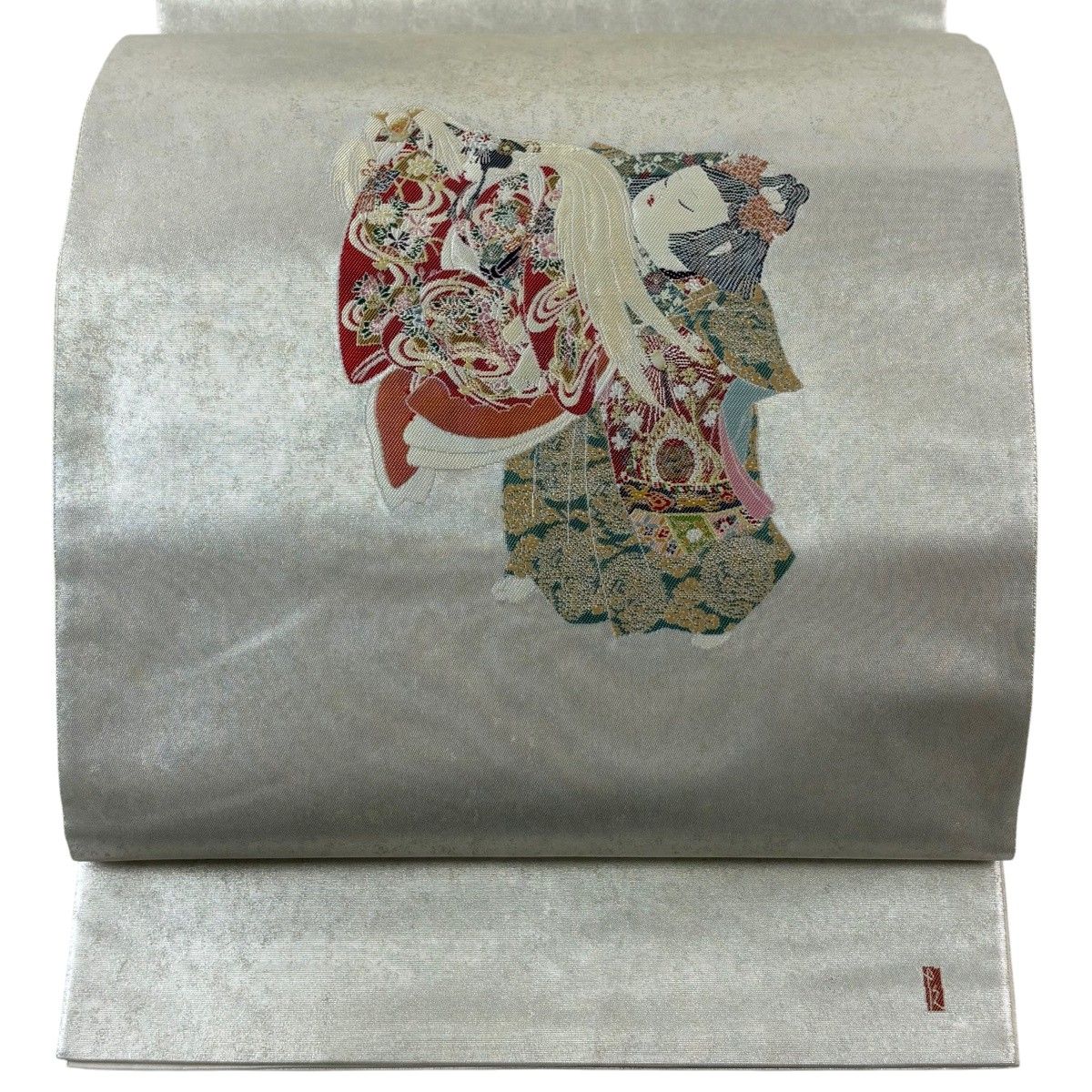 袋帯 名品 由水十久監修 落款 八重垣姫 箔 銀色 お太鼓柄 正絹 【中古】
