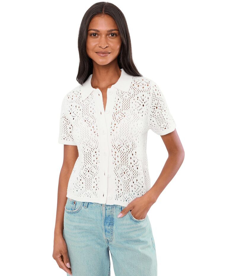 スプレンディット レディース アウター ニット・セーター ポロシャツ Splendid Beckham Crochet Polo Sweater White ホワイト