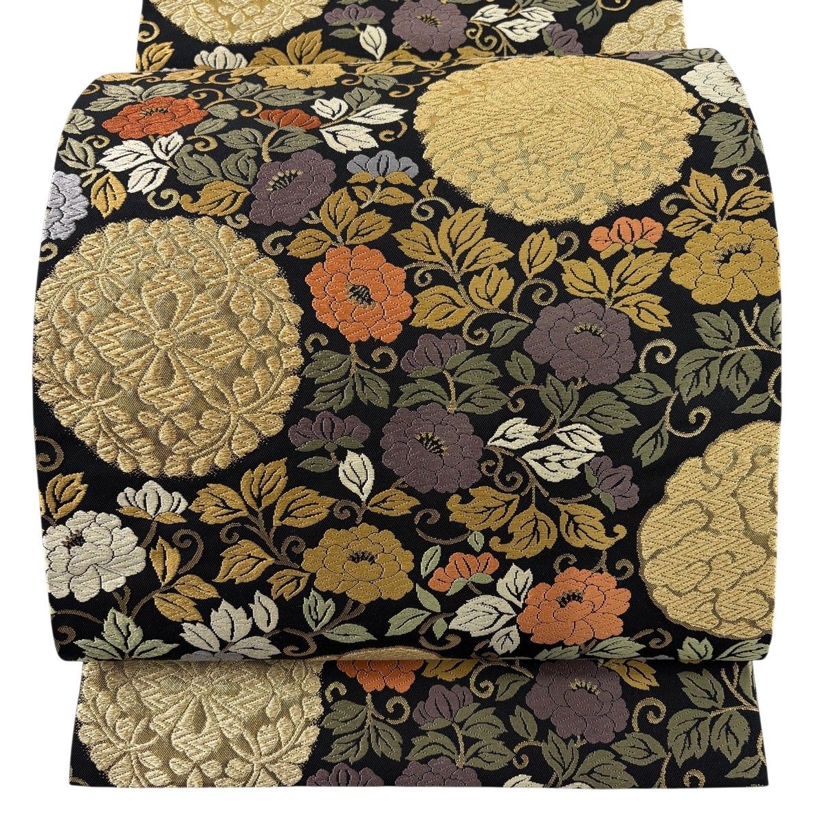 【美品】 袋帯 名品 華文 花唐草 金糸 唐織 黒 六通 正絹 【中古】