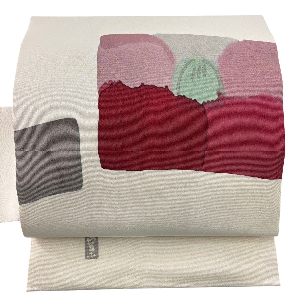 名古屋帯 名品 落款 花 クリーム 正絹 【中古】 12,166円