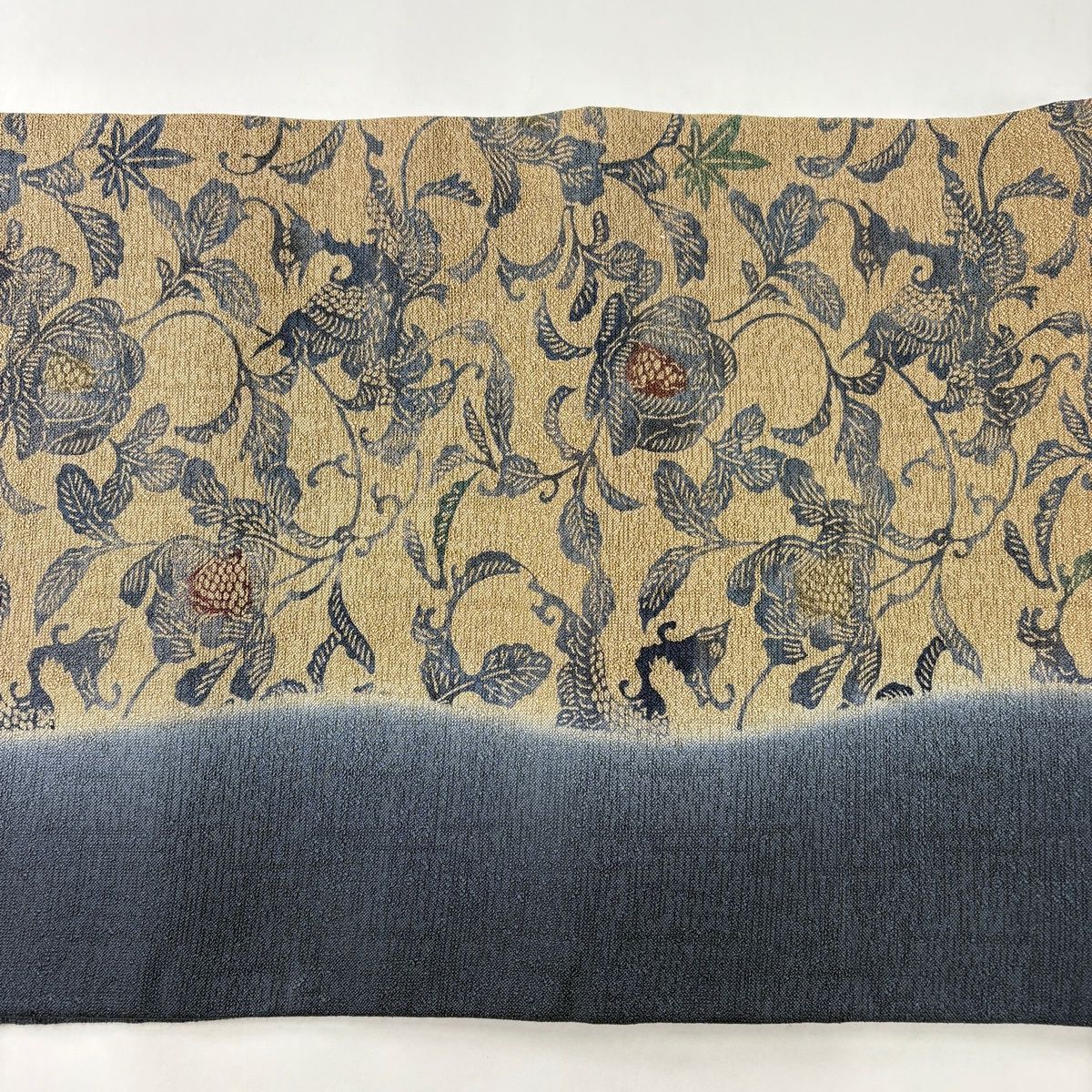 袋帯 名品 花唐草 鳥 染め分け ぼかし 藍色 全通 正絹 【中古】 - メルカリ