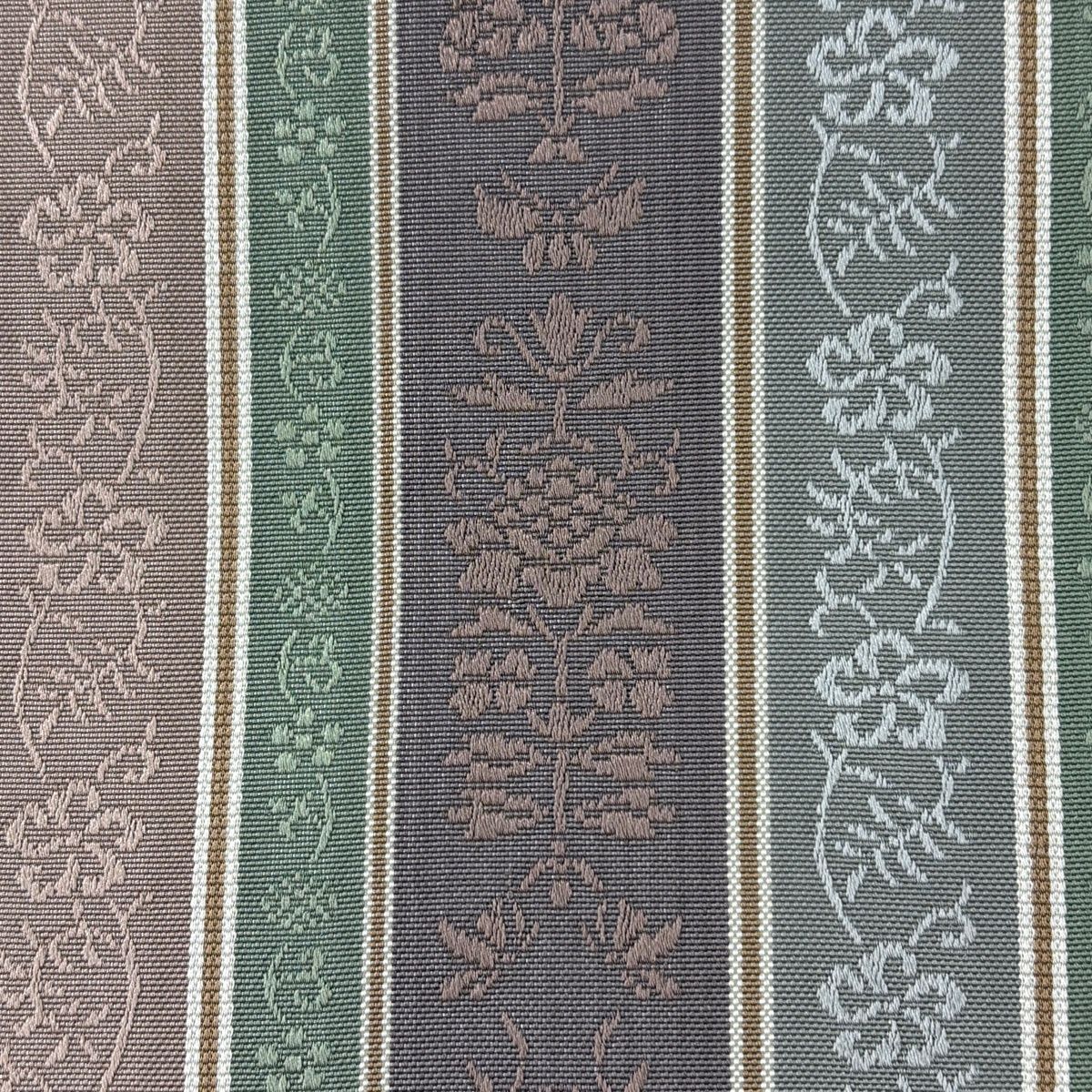 美品】 袋帯 名品 証紙 博多織 縞 花唐草 灰白 全通 正絹 【中古