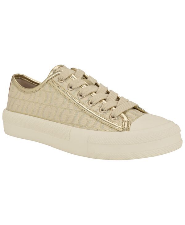 ゲス レディース シューズ スニーカー レース ロゴ GUESS Womens Carey Jacquard Logo LaceUp Sneakers Gold Logo ゴールド