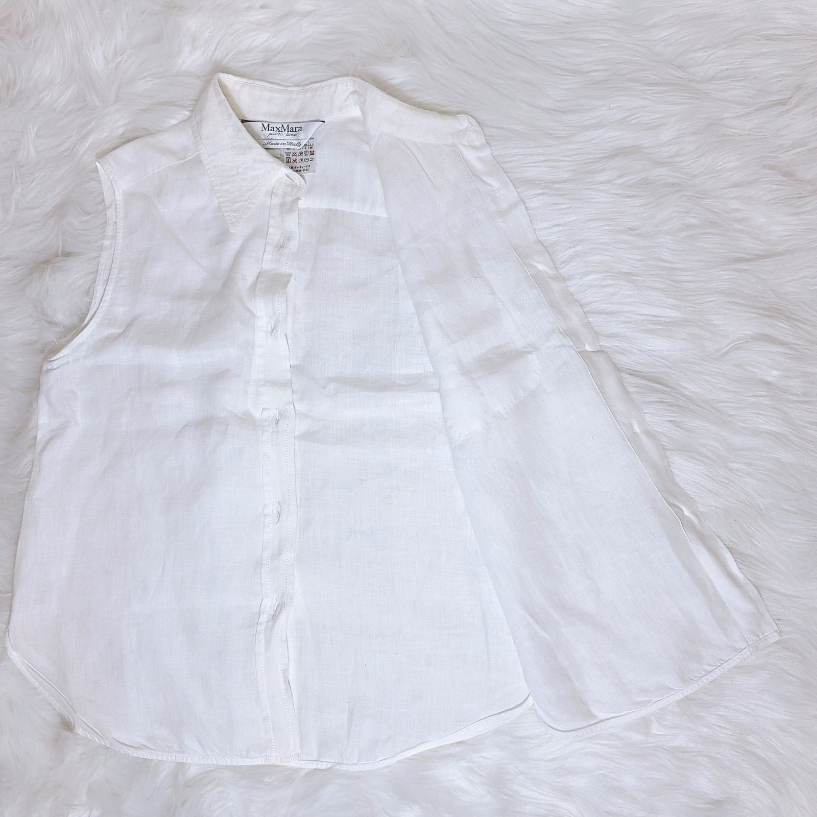 MAXMARA ノースリーブシャツ 銀タグ リネンシャツ ホワイトカラー 