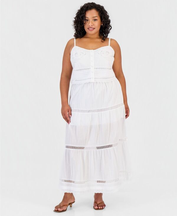 アンドノウディス レディース ボトムスカート ティアード コットン マキシ And Now This Womens Cotton Tie red PullOn Maxi Skirt Bright Wh