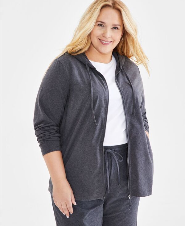 スタイルアンドコー レディース アウター パーカー・スウェット シャツ Style Co Womens ZipFront Hooded Sweatshirt Charcoal Heather チャコー