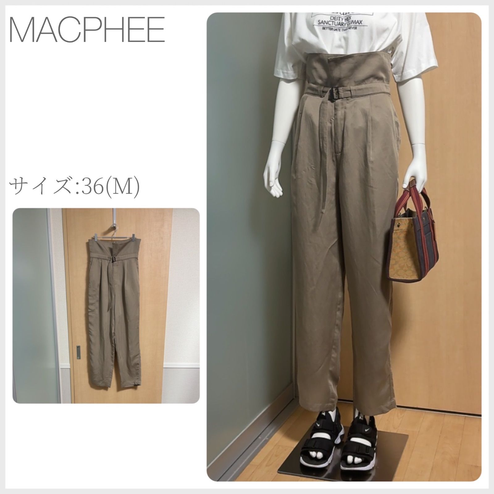 ほぼ新品 MACPHEE スラブサテンワンタックカーゴパンツ サイズ36(Mサイズ) ベージュ 薄手 春夏秋 shopHappiness (2930 7,299円