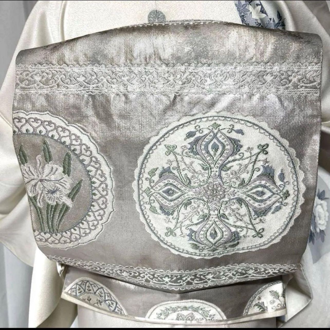 美品 正絹 袷 訪問着 フルセット 祈丈67 ゆったり 西陣袋帯 訪問着