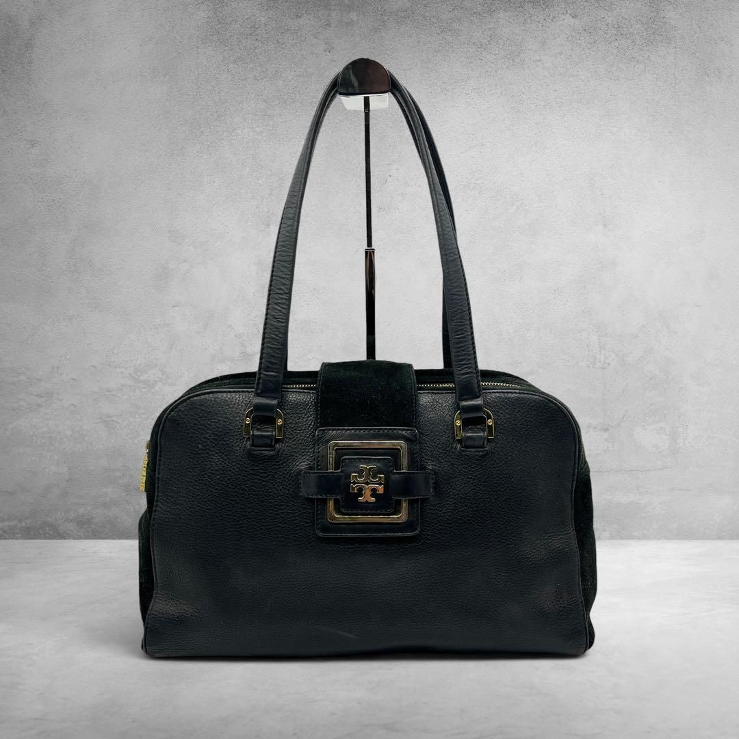 Tory Burch Suede Leather Boston Bag BK ボストンバッグ ハンドバッグ 