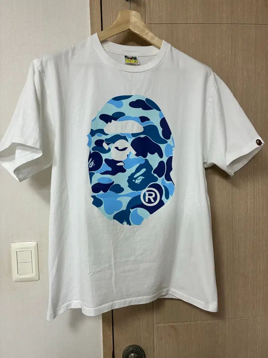 XL ベイプ ABC カモ BIG エイプ HEAD Tシャツ ブルー/白