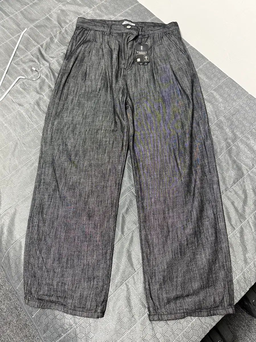 (新品)ツータック リネン ワイド デニム パンツ