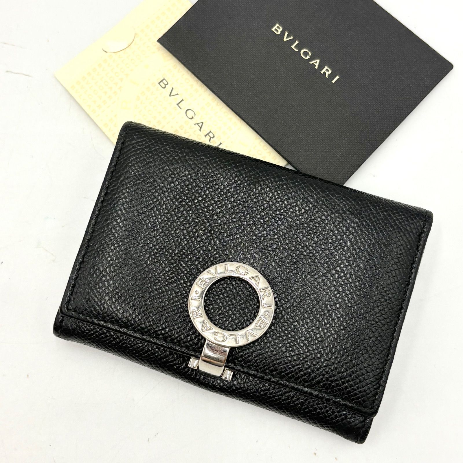 美品◎BVLGARI ブルガリ サークル金具 名刺入れ カードケース メンズ ビジネス ブラック 黒