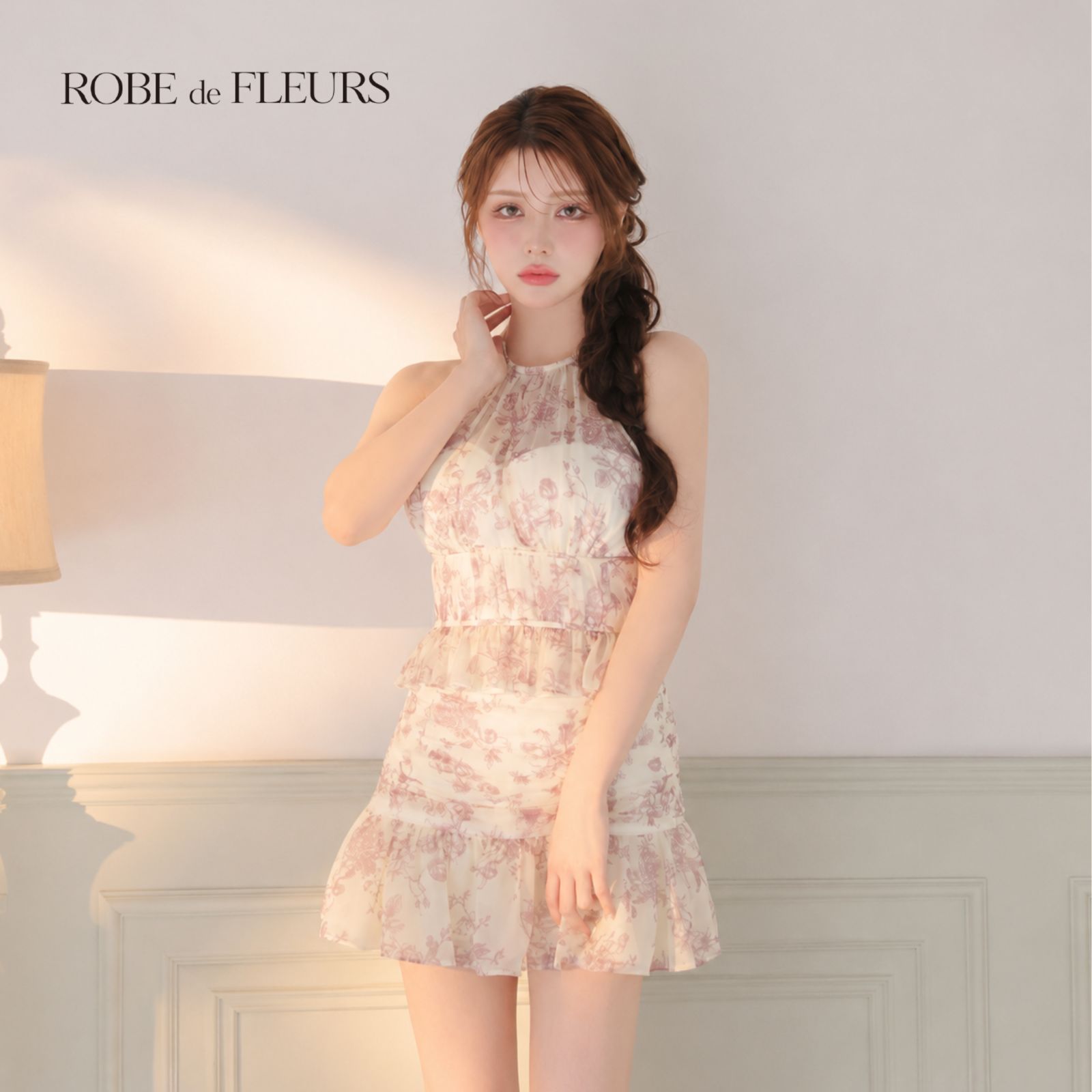 ROBE de FLEURS ローブドフルール fm4679 キャバドレス ミニドレス セットアップ 花柄 ピンク