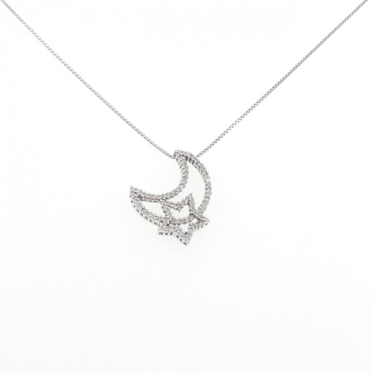 K18WG ムーン×スター ダイヤモンド ネックレス 0.40CT