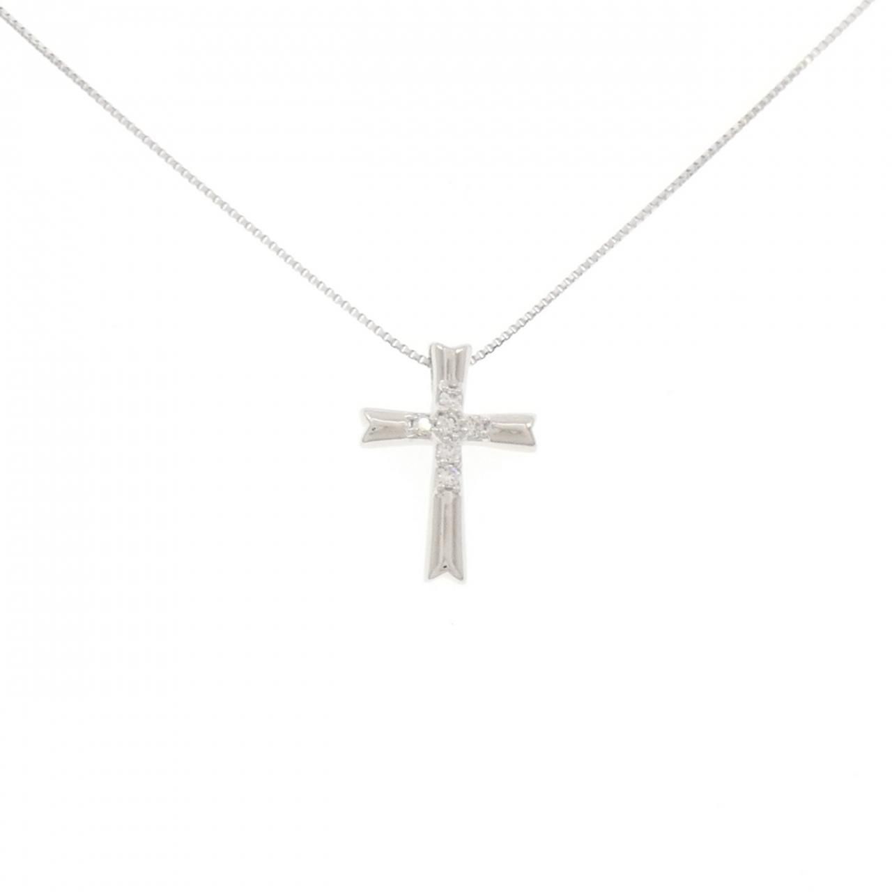 K18WG クロス ダイヤモンド ネックレス 0.06CT