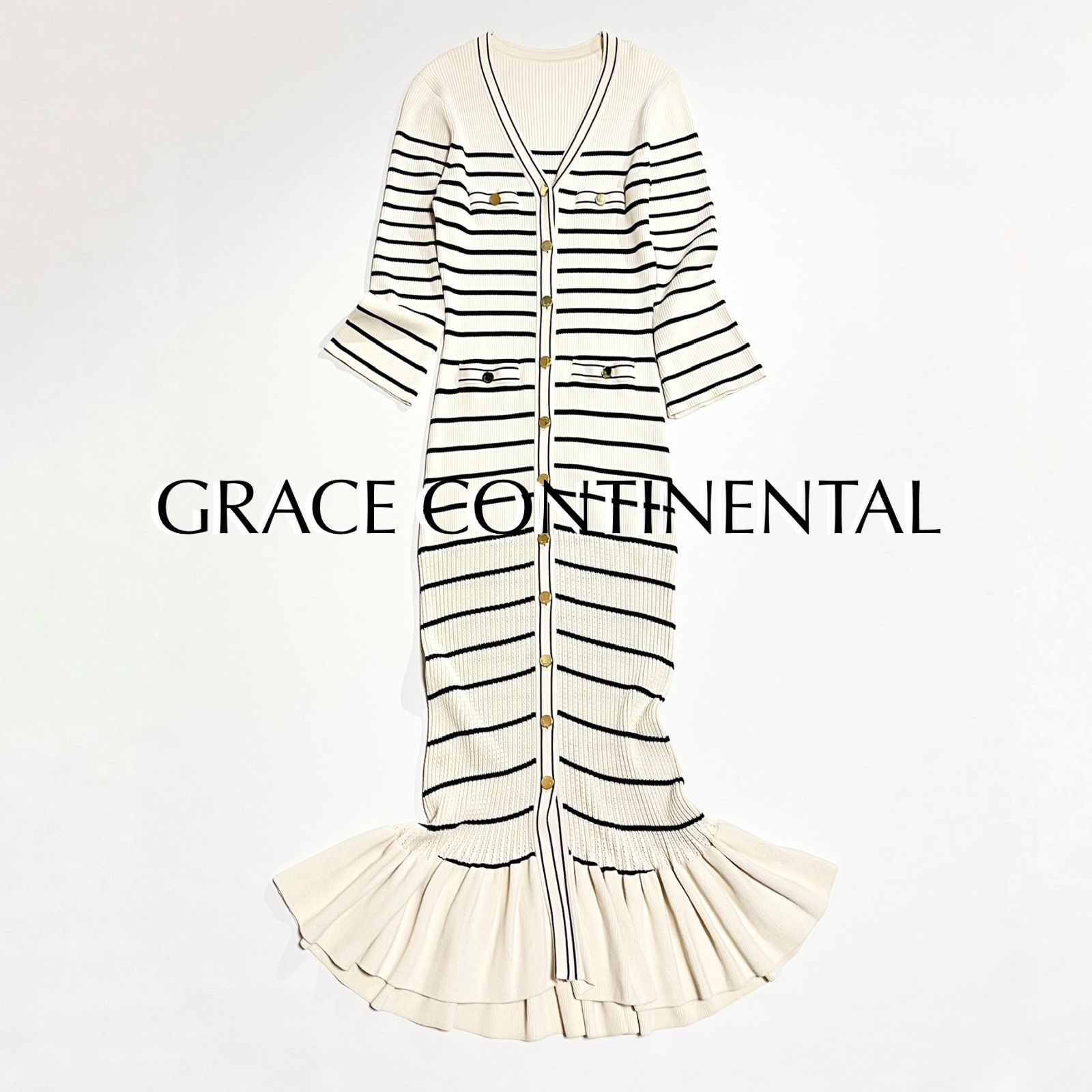 kT65 GRACE CONTINENTAL ラメボーダーニットワンピース リブニット 