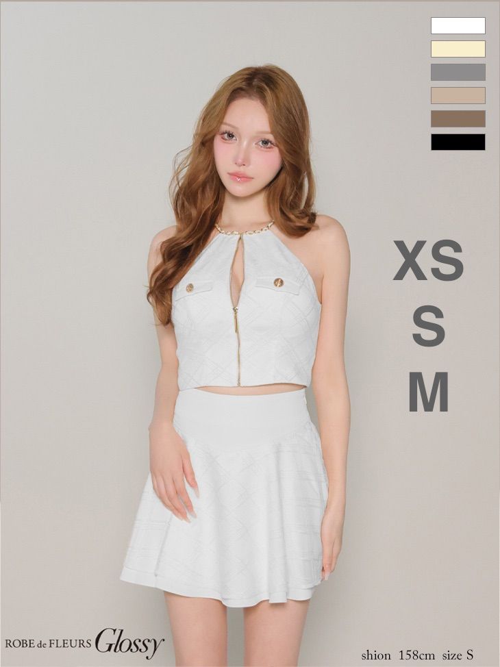 ホワイト GL4218 ROBE de FLEURS Glossy/ローブドフルール グロッシー/ チェックレース/ ツイル/ セットアップ/ フレア/ ミニドレス/ キャバドレス/ AngelR/ エンジェルアール/ brille/ ブリエ