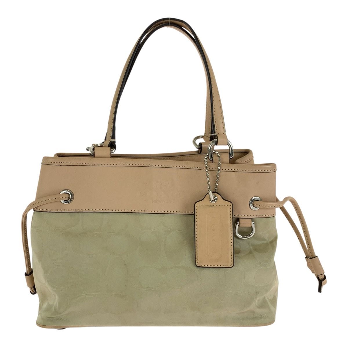 COACH コーチ シグネチャー ベージュ ピンク シルバー金具 ナイロン
