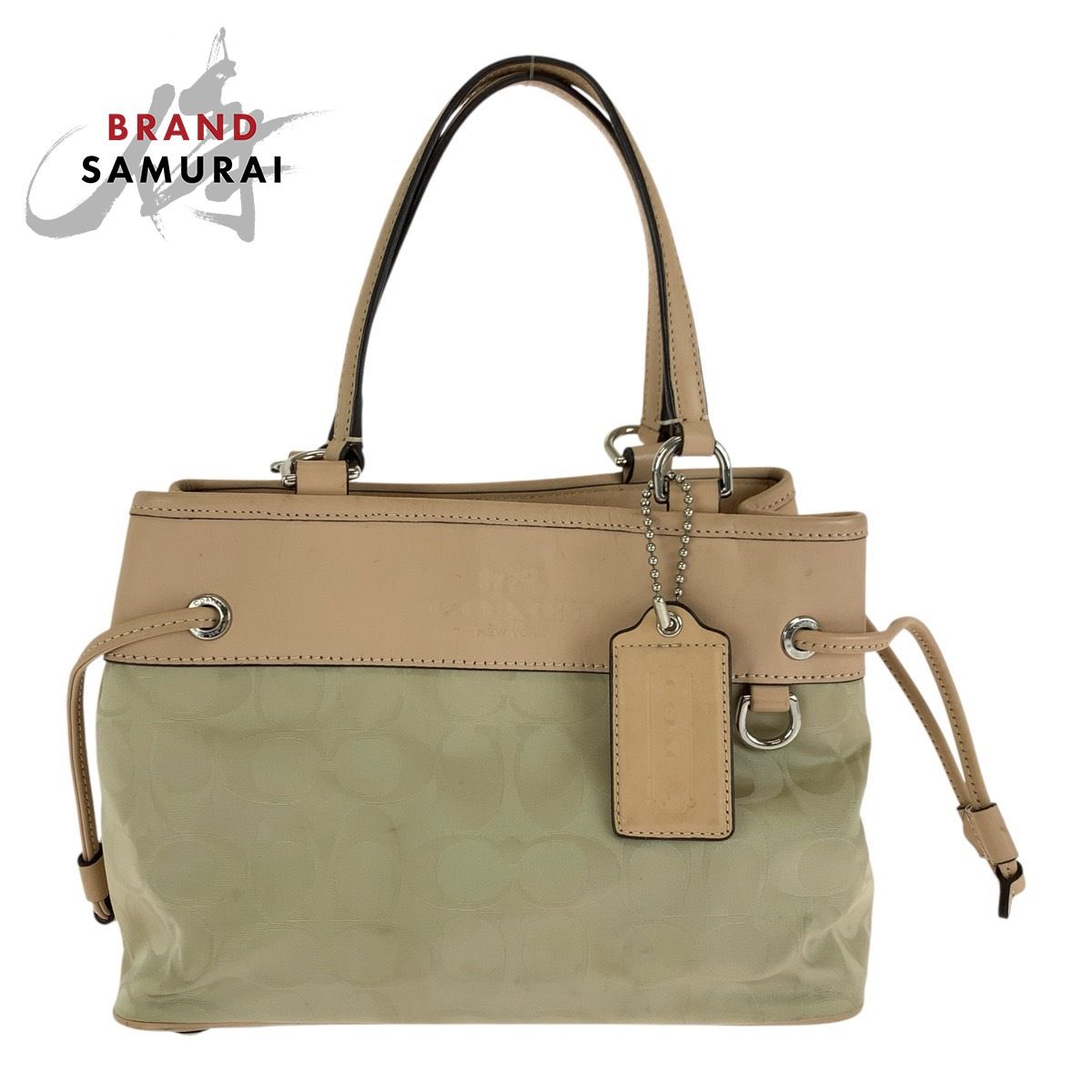 COACH コーチ シグネチャー ベージュ ピンク シルバー金具 ナイロン