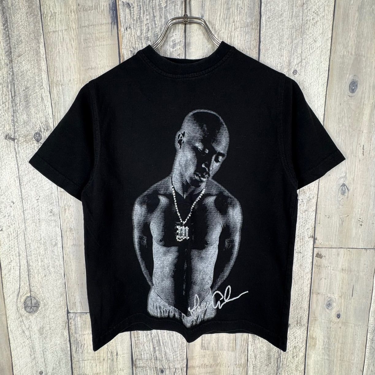 2PAC Tupac ブラック ラインストーン ネックレス 半袖 Tシャツ TEE キッズ S (8-10) サイズ