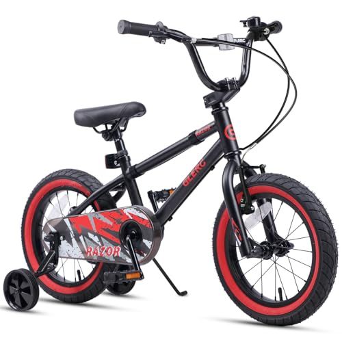 Glerc（グレーク）RAZOR子供用自転車14・16インチ かっこいいBMXスタイルハンドル 幼児小学生低学年男の子女の子 取り外しできる補助輪付き チェーンガード サイドスタンド お尻が痛くない柔らかい高さ調整可能サドル カラーリング付き 80cd1549