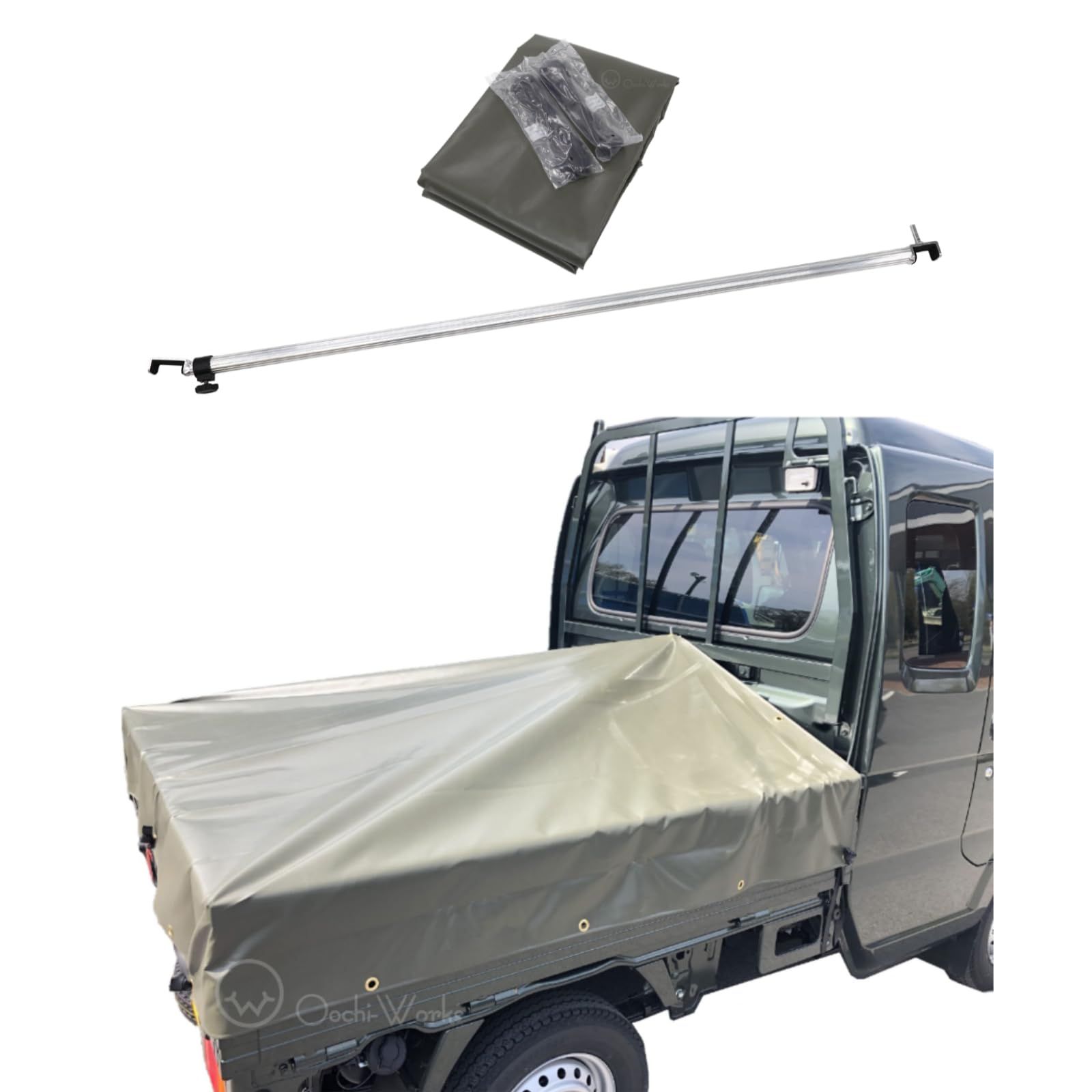 トラックシート スーパーキャリイ用シート 伸縮式荷台ポールセット スロープ型 OD 国防色 エステル帆布トラックシート 荷台シートts 0880a023 トラックシート スーパーキャリイ用シート 伸縮式荷台ポールセット スロープ型 OD 国防色 エステル帆布トラックシート 荷台シートts 0880a023
