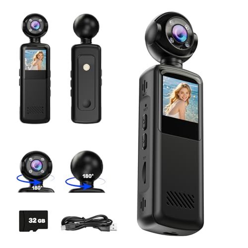アクションカメラ ウェアラブルカメラ Vlogビデオカメラ ボディカメラ 160度広角小型 WiFi スマホ連携 旅行 アウトドア 会議商談 授業 スポーツ カメラレコーダー サイクリングビデオレコーダー 縮時撮影 32GBメモリーカード (ブラック)ry