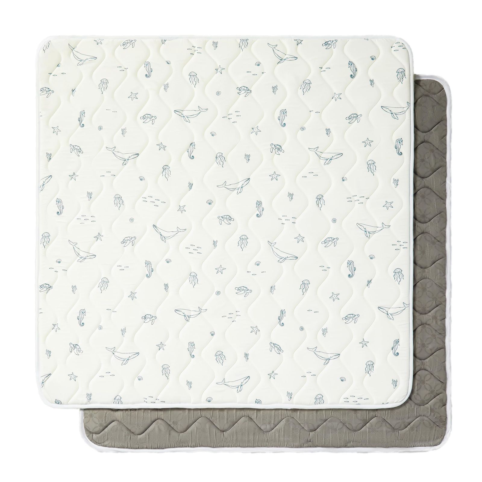 Fortella プレイマット ベビーマット 120×120cm 極厚2cm 防音 滑り止め 折りたたみ 赤ちゃん クッションマット 衝撃吸収 お昼寝用 プレイペン用 ベビーサークル用 北欧風 おしゃれ 圧縮梱包 出産祝い (海洋風/ホワイト)ry
