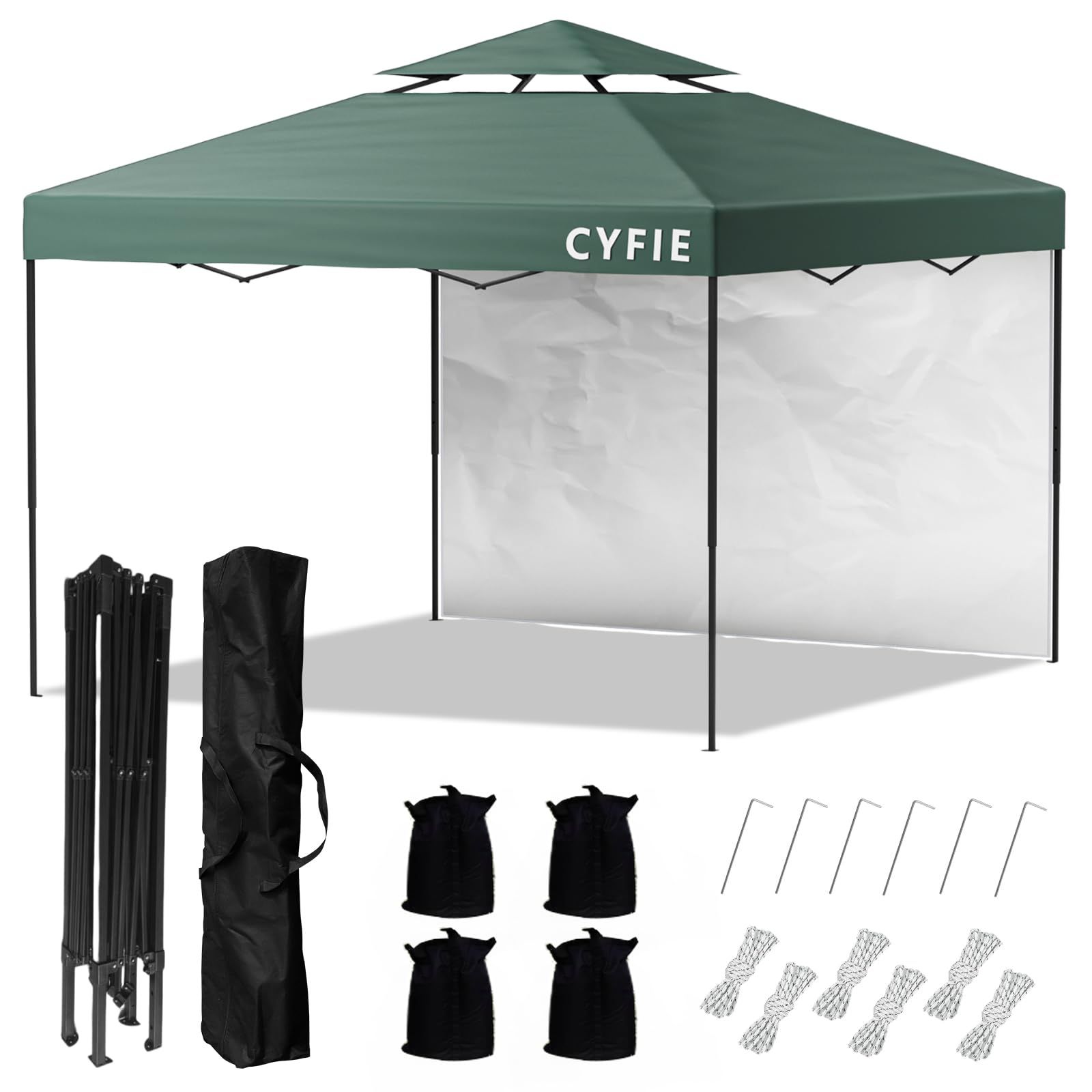 CYFIE タープテント 3mx3m サイドシート1枚付 ワンタッチタープ 風抜けベンチレーター付 テント ワンタッチ 高さ3段階調節 uvカットコーティング 高耐水加工 ワンタッチテント 組立て簡単 持ち運び便利 砂袋?ペグ?ロープ?収納ケース付 ワンタry