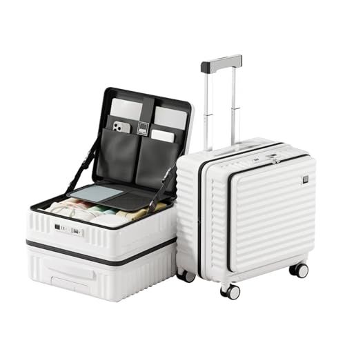 [bimiti] スーツケース 機内持ち込み 拡張機能付き 多機能フロントオープン USBポート付き カップホルダー付き 超軽量 小型 可愛い 耐衝撃 大容量 軽量 ダブルキャスター 旅行 ビジネス 出張 (ホワイト、S(18インチ/1?3泊/41L)ry