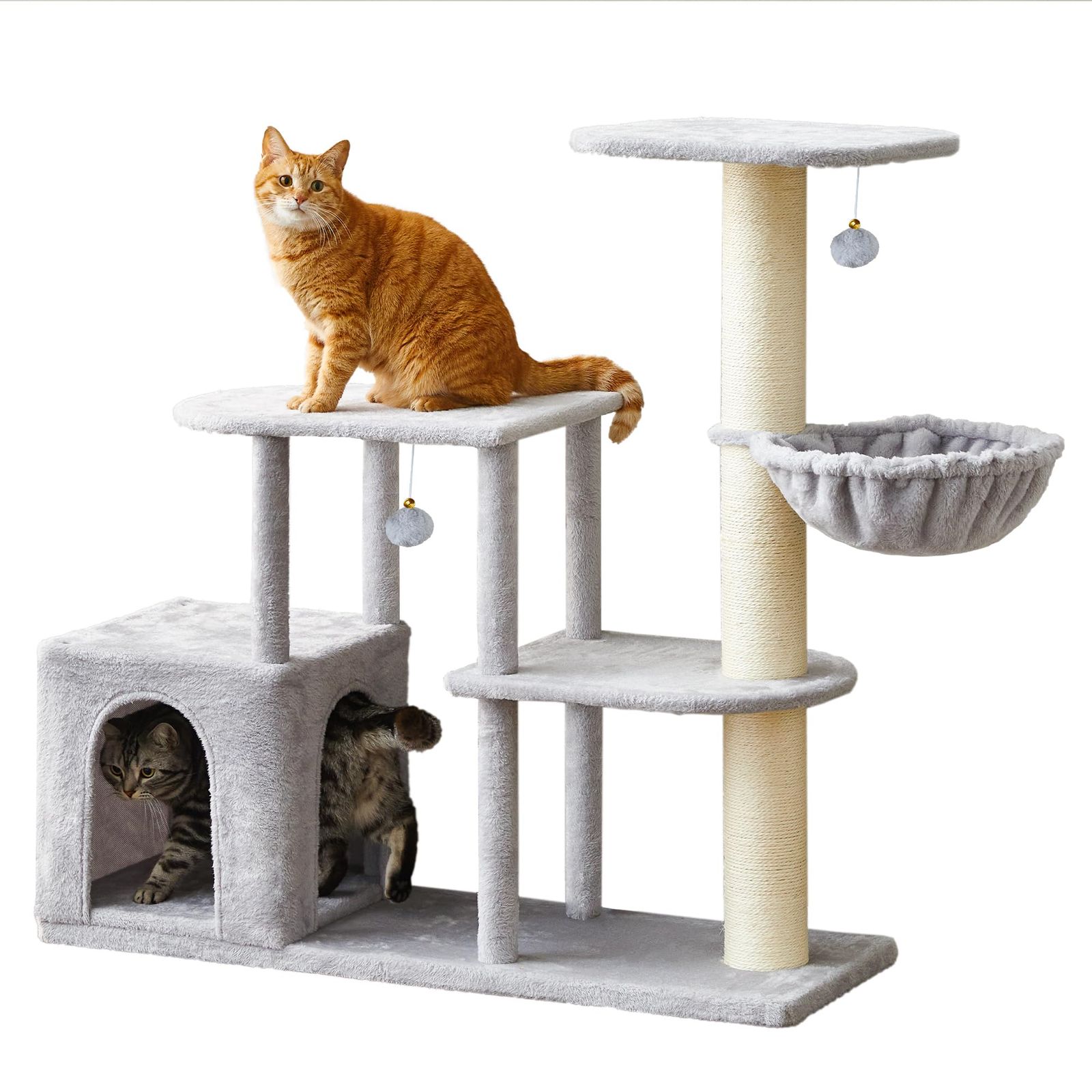 Mwpo 猫タワー 爪とぎ 多頭飼い 大型猫 安定感 L型ソファ専用 高さ105cm ライトグレー 974B