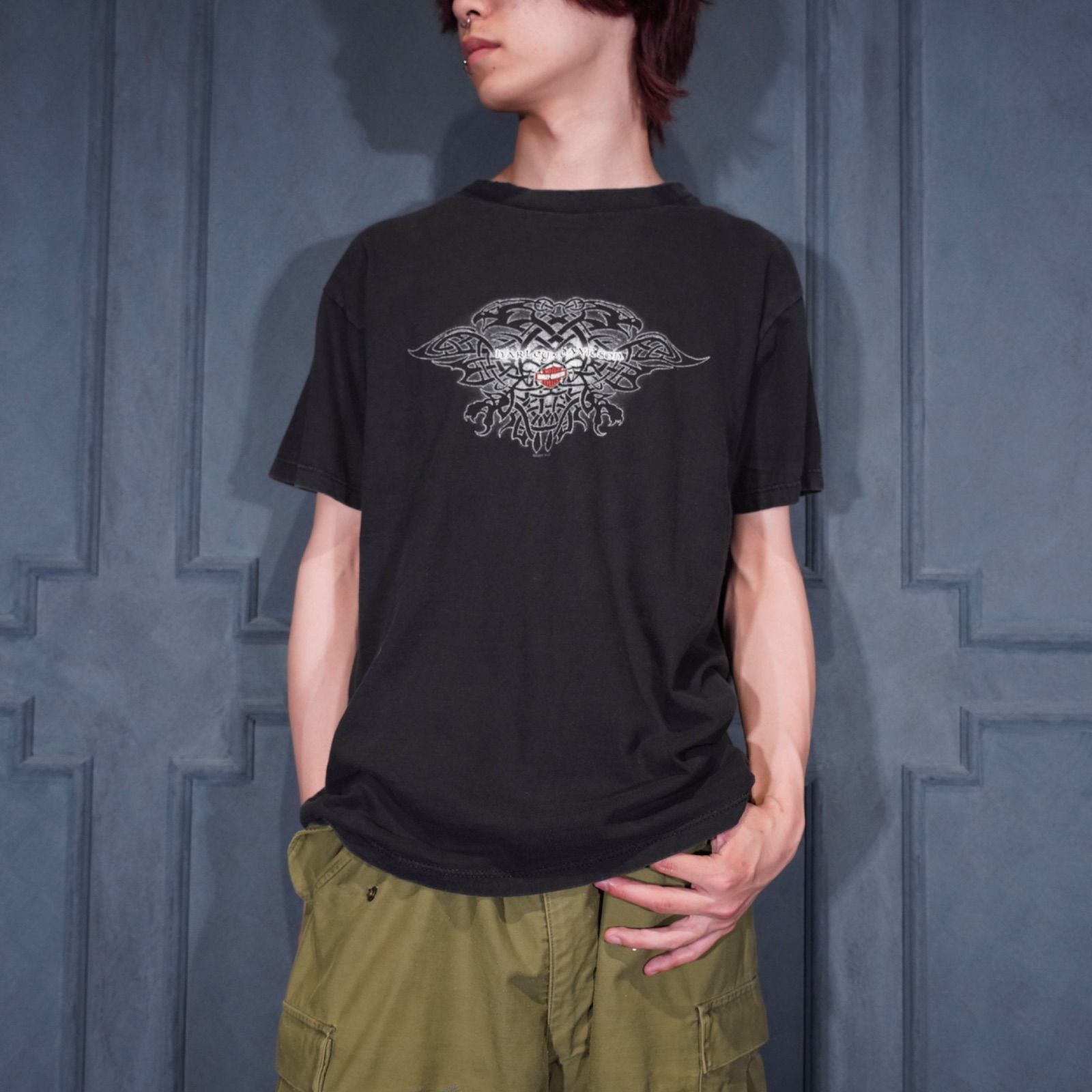 00's USA VINTAGE HARLEY DAVIDSON Tulsa Oklahoma DOUBLE SIDED PRINT DESIGN T SHIRT MADE IN USA/00年代アメリカ古着ハーレーダヴィッドソン両面プリントデザインTシャツ