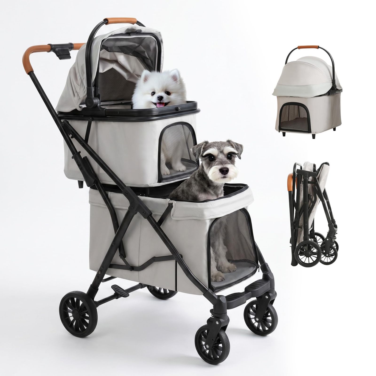 【日本ブランド】MILA&LOUIS 犬カート軽量 犬ベビーカー分離型 折り畳み機能付 上部取り外し可能 炭素鋼フレーム 飛び出し防止リード4本付 コンパクト收? 組み立て簡単 ぺットバギー 上下2層 上下段合?25kg対応 小型犬 中型犬 犬猫兼用 双子ペッ
