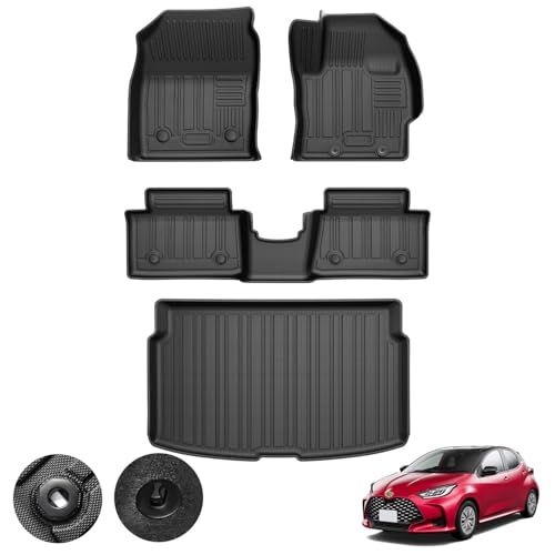 R◆トヨタ 新型 ヤリス フロアマット&セカンドマット&トランクマット YARIS カーマット フルセット 新型ヤリス ラゲッジマット YARIS カーゴマット TPE素材 耐汚れ 防水 滑り止め 車種専用設計 取付簡単（4点セット) 8badb250