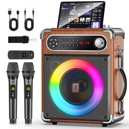 【新品】スピーカーセット 拡声器 ワイヤレスマイク２本 Bluetooth 5.3対応 高低音強化機能搭載 充電式 ポータブル ホームパーティー、カラオケ、街頭スピーチ、会議 、学校行事、セミナー、室外、防災、路上ライブ、イベントなどに適用 77f9c9d2